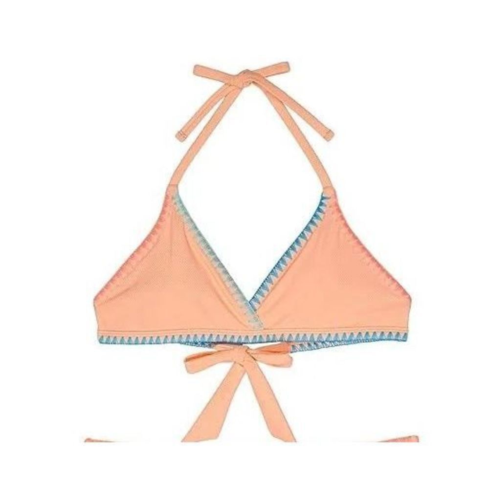Hobie Peach Halter Kids Bikini Top with Blue Trim